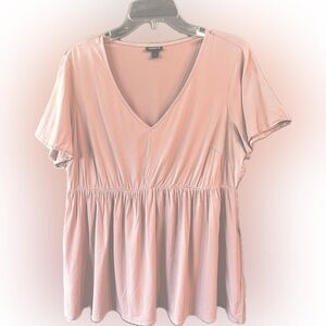 Torrid Pale Pink Peasant Blouse Super Soft Low V Neck Babydoll Women's, 1…